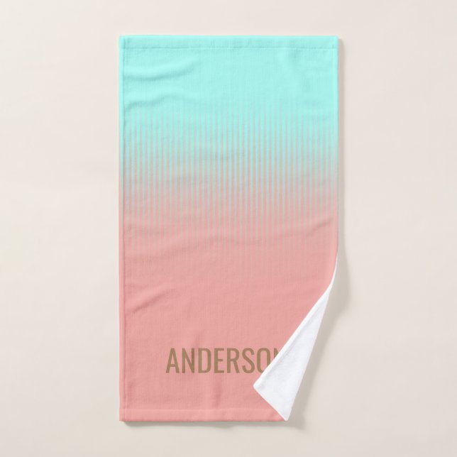 Personalised Coral and Turquoise Stripes Hand Towel (Hand Towel)