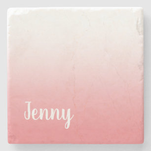 Personalised Coral and White Ombre Stone Coaster