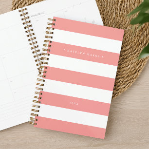 Personalised Coral and White Stripe Planner