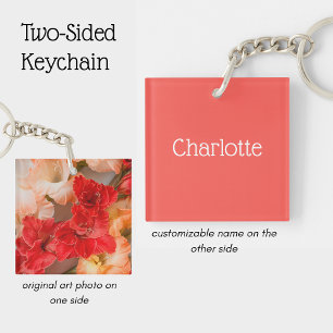 Personalised Coral Gladiolus Flower Photo Women's Key Ring