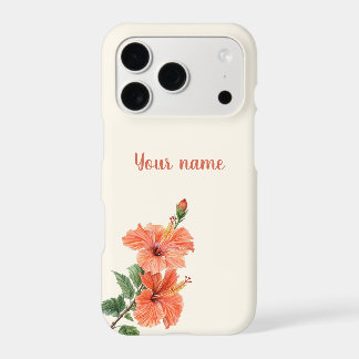 Personalised Coral Hibiscus Name iPhone Case