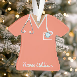 Personalised Coral Nurse Scrubs Ornament