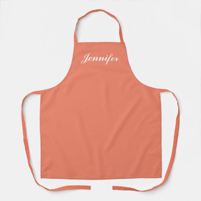 Personalised Coral Orange Script Women's Chef Apron (Front)