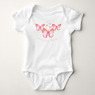 Personalised Coral Pink Butterflies Baby Bodysuit