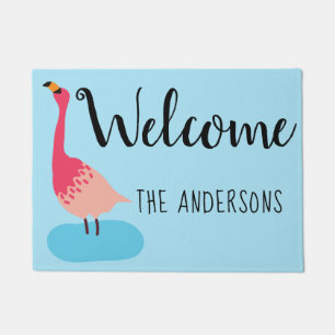 Personalised Coral Pink Flamingo Welcome Mat