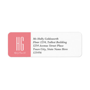 Personalised Coral Pink Monogrammed Return Address Label