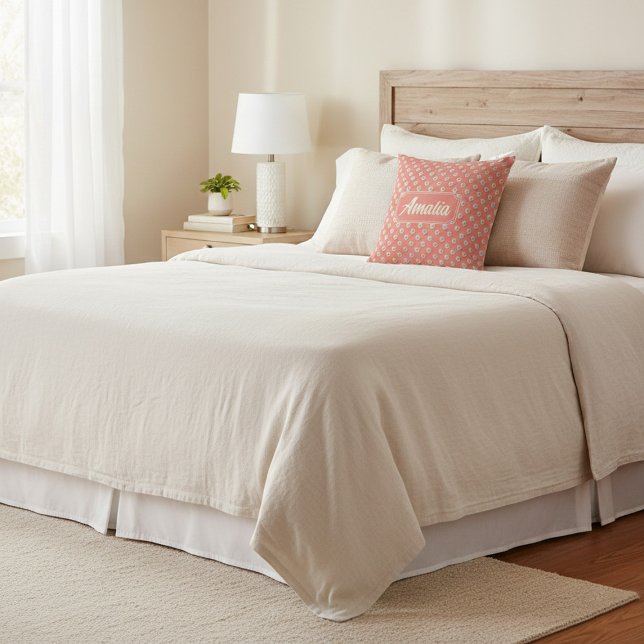 Personalised Coral Polka Dot Throw Pillow  (Creator Uploaded)