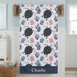 Personalised Coral Sea Turtle Bath Towel