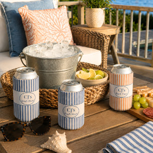 Personalised Coral Stripe Beach House Can Cooler