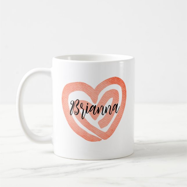 Personalised Coral Swirl Heart Coffee Mug (Left)