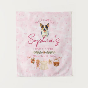 Personalised Corgi Baby Shower Wall Banner Tapestry