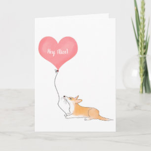 Personalised corgi & balloon Valentine's card