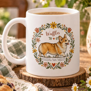Personalised Corgi Botanical Wreath Cute Dog Lover Coffee Mug