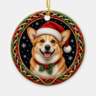 Personalised Corgi Celtic Knot Christmas Ceramic Ornament