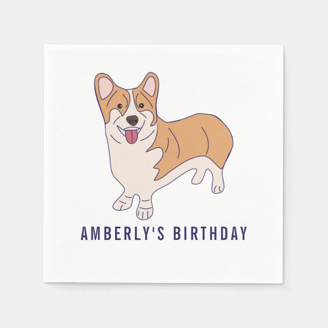 Personalised Corgi Dog Birthday Party Paper Napkin (Front)