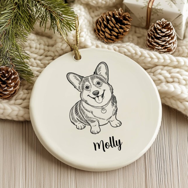 Personalised Corgi Dog Christmas Ceramic Ornament (Creator Uploaded)