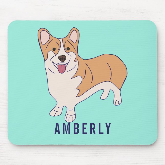 Personalised Corgi Dog Mint Green Mouse Pad (Front)