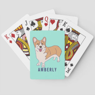 Personalised Corgi Dog Mint Green Playing Cards