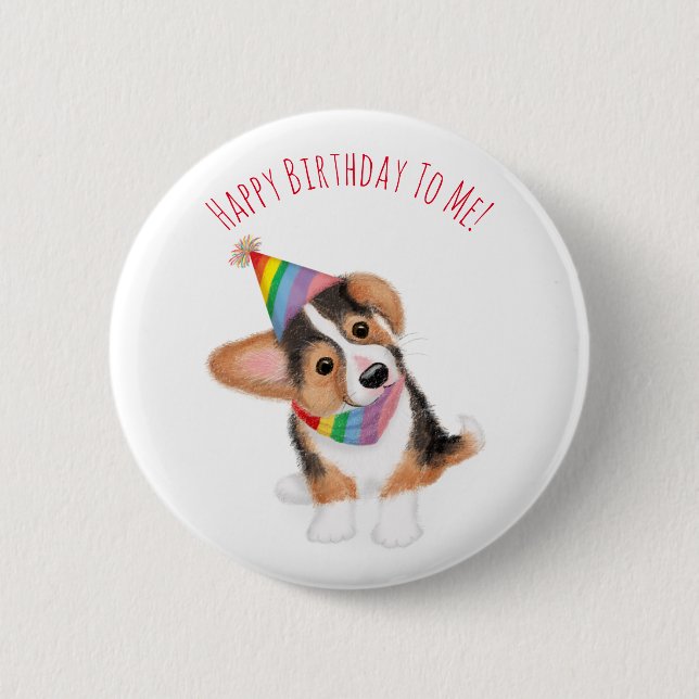 Personalised corgi puppy birthday badge (Front)