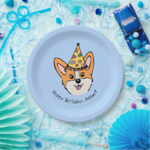 Personalised Corgi Theme Boy's Birthday Paper Plate