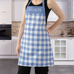 Personalised Cornflower Blue Gingham Check Pattern Apron