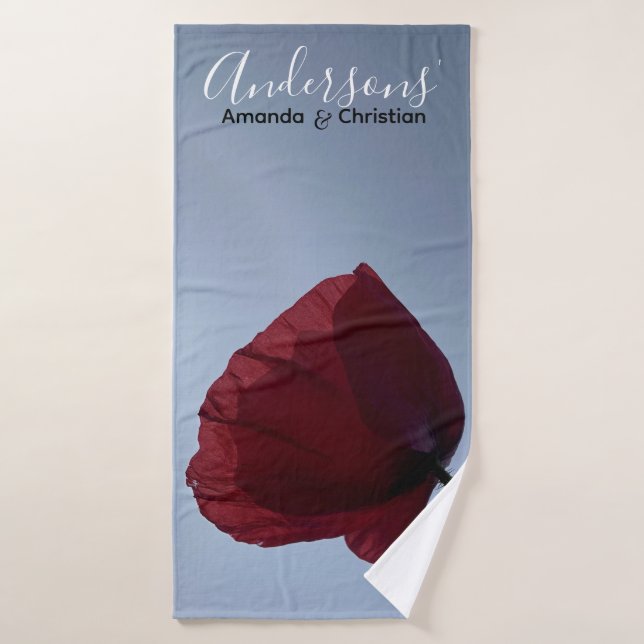 Personalised Cornish red poppy with grey sky Bath Towel Set (Bath Towel)