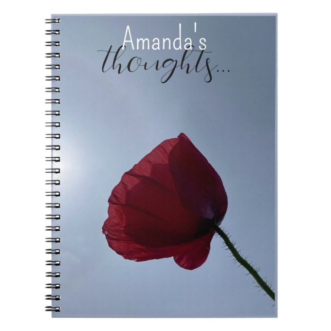 Personalised Cornish red poppy with grey sky Notebook (Front)
