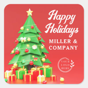 Personalised Corporate Christmas Logo Holiday Square Sticker