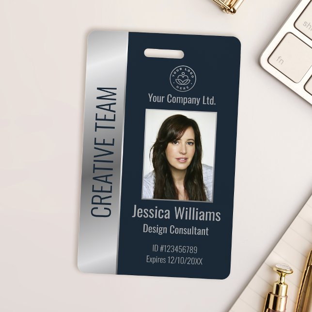 Personalised Corporate Employee Blue Silver ID Badge (Creator Uploaded)