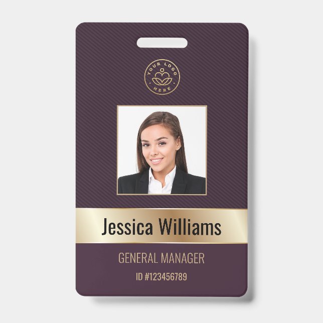 Personalised Corporate Employee Gold Burgundy ID Badge (Front)