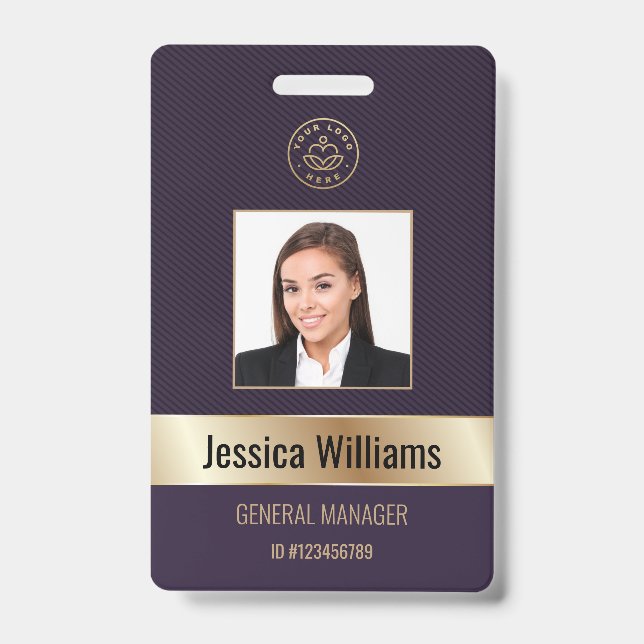Personalised Corporate Employee Gold Purple ID Badge (Front)