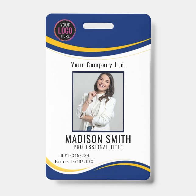 Personalised Corporate Employee ID Badge Blue (Front)