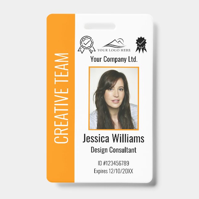 Personalised Corporate Employee ID Orange Badge (Front)