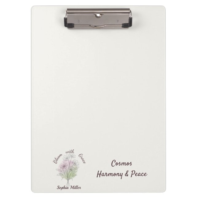 Personalised Cosmos Custom Name Botanical Floral Clipboard (Front)