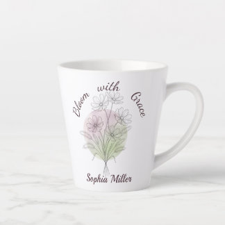 Personalised Cosmos Custom Name Botanical Floral Latte Mug