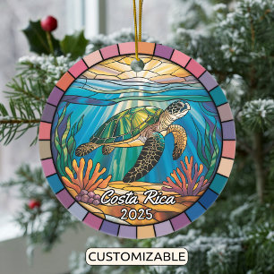 Personalised Costa Rica Ornament, Sea Turtle Ceramic Ornament