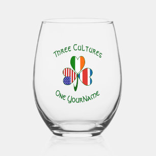 Personalised Costa Rican Irish American Shamrock Stemless Wine Glass