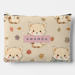 Personalised Cosy Autumn Fox with Scarf Pattern Accessory Pouch