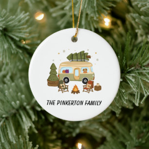 Personalised Cosy Christmas Camper Ceramic Ornament