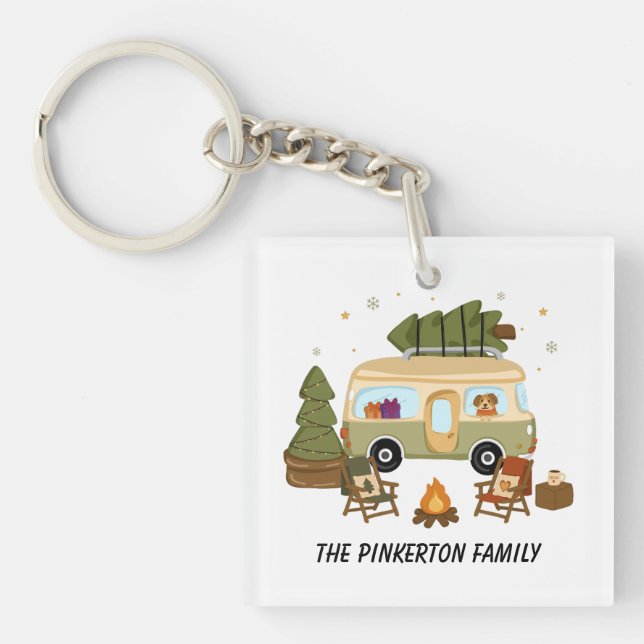 Personalised Cosy Christmas Camper Key Ring (Front)