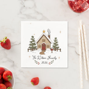 Personalised Cosy Christmas Cottage  Napkin