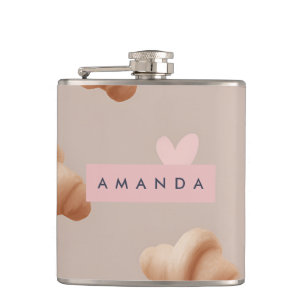 Personalised Cosy Croissant and Coffee Pattern Hip Flask