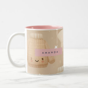 Personalised Cosy Fall Autumn Neutral Pumpkin Two-Tone Coffee Mug
