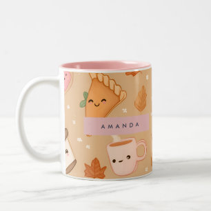 Personalised Cosy Fall Autumn Pumpkin Pie Coffee Two-Tone Coffee Mug