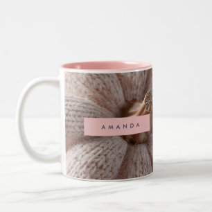 Personalised Cosy Knit Pumpkin Aesthetic Two-Tone Coffee Mug