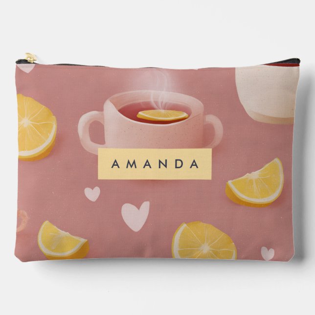 Personalised Cosy Lemon Tea Pattern Accessory Pouch (Front)