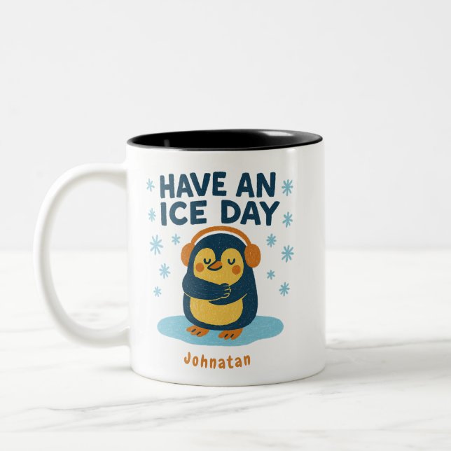  Personalised Cosy Penguin Mug – “Have an Ice Day” (Left)
