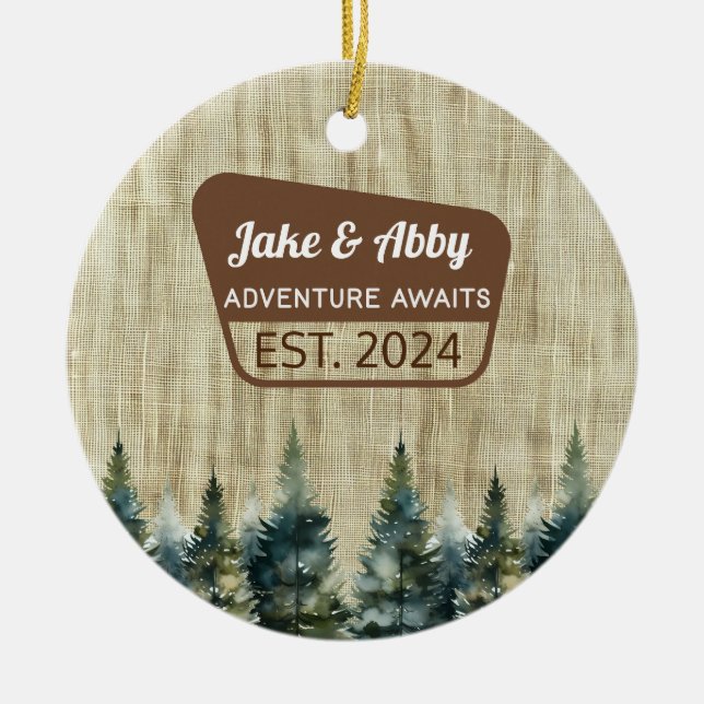 Personalised Cosy Pine Tree Outdoor National Park  Ceramic Ornament (Front)