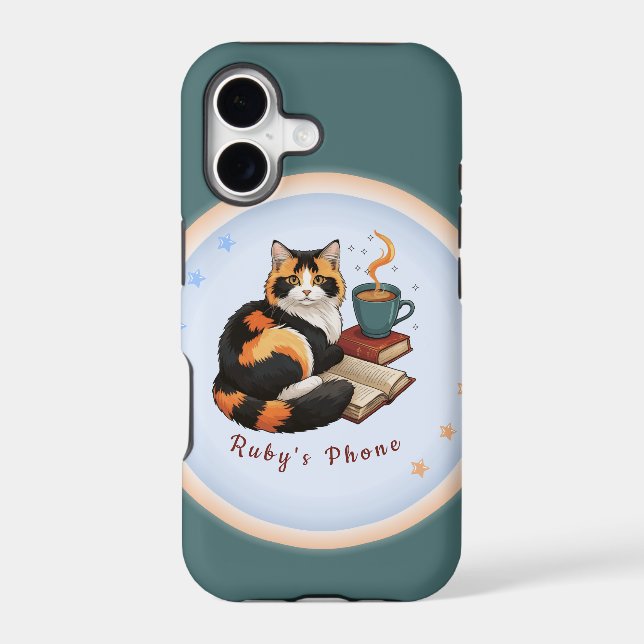 Personalised Cosy Teal Calico Cat iPhone Case (Back)