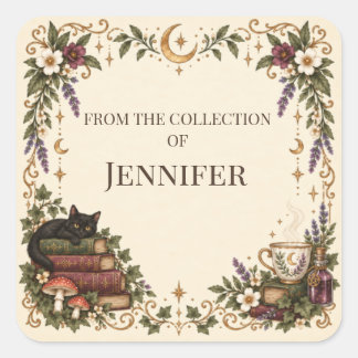 Personalised Cosy Witchy Bookplate Square Sticker
